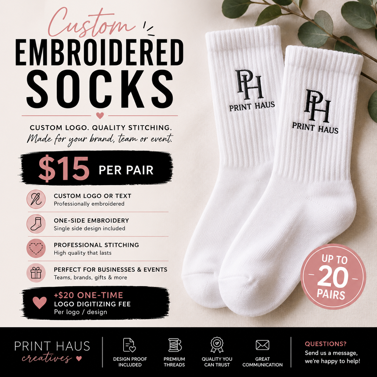 Custom Embroidered Socks - Single Sided