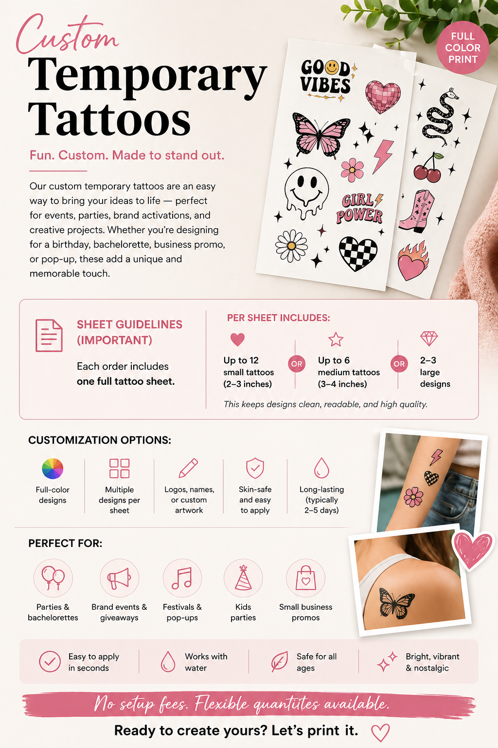 Custom Temporary Tattoos (Full Sheet)