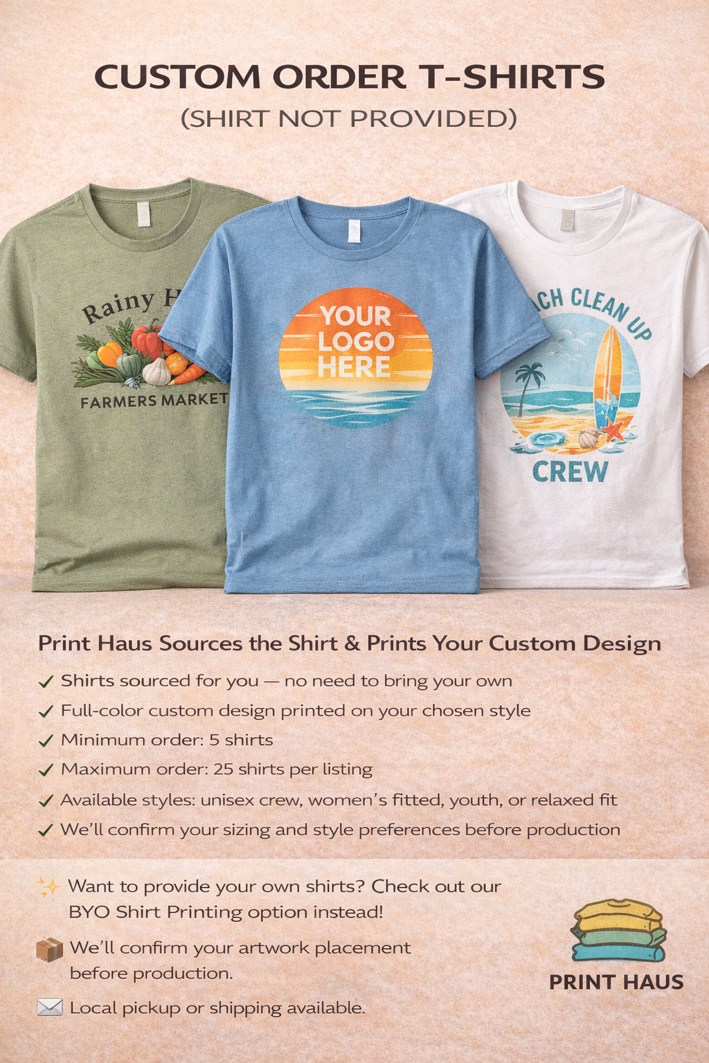 Custom Order T Shirts (Shirt Provided by Customer (Small to Medium design)