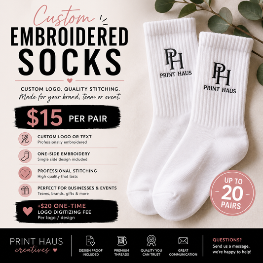 Custom Embroidered Socks - Single Sided