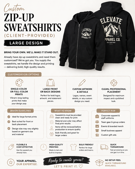 Custom Zip-Up Sweatshirts (Client-Provided)
